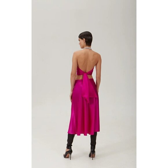 Nue Studio Laetitia Skirt in Fuchsia Pink Small New Womens Satin Midi - Picture 11 of 13